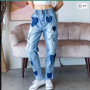Oli & Hali Light Blue Heart Patch Cargo Pants